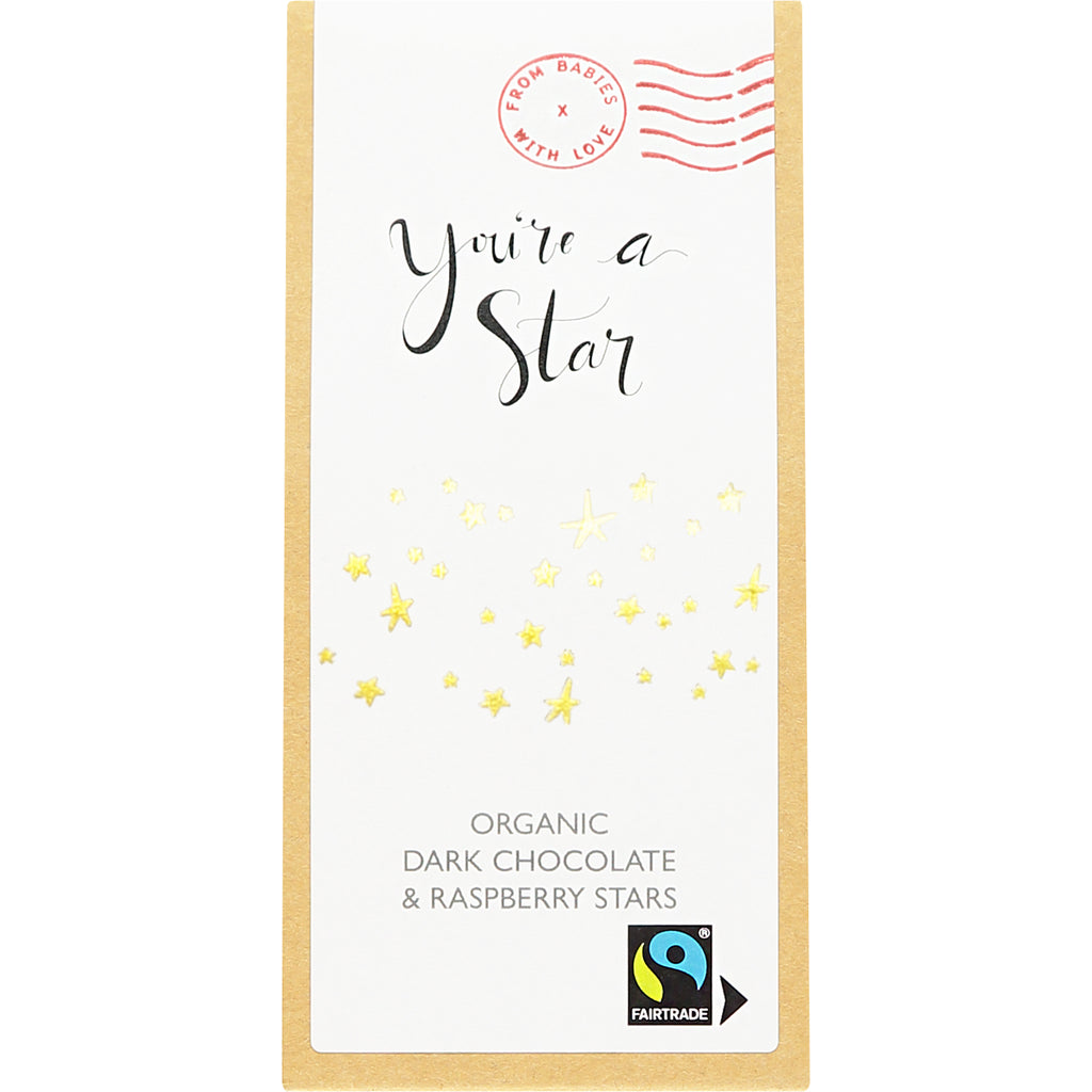 You're a Star organic and Fairtrade dark chocolate raspberry stars and matching greetings card