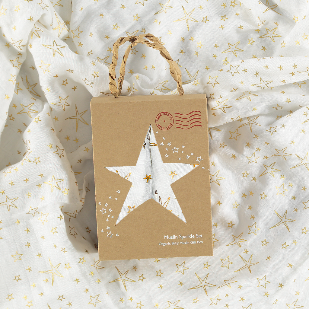 Sparkle Set organic muslin squares baby gift box