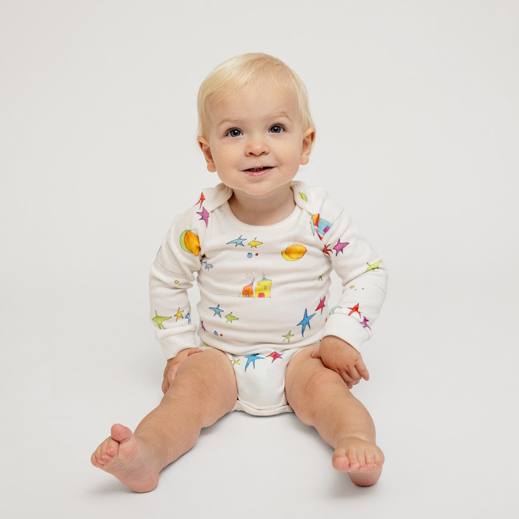 Flying Edna x From Babies with Love all over print organic bodysuit