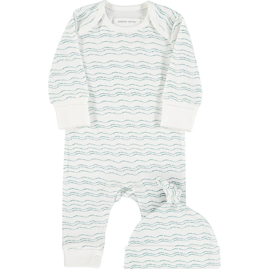 Waves of Joy organic baby gift set - small - Send love and kindness with our Waves of Joy organic baby grow and knot hat , a heartfelt and beautiful baby gift. 