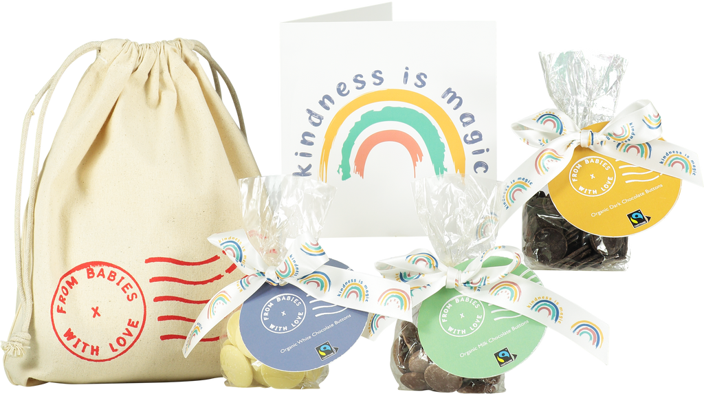 Kindness is Magic organic chocolate buttons trio gift set with matching greetings card