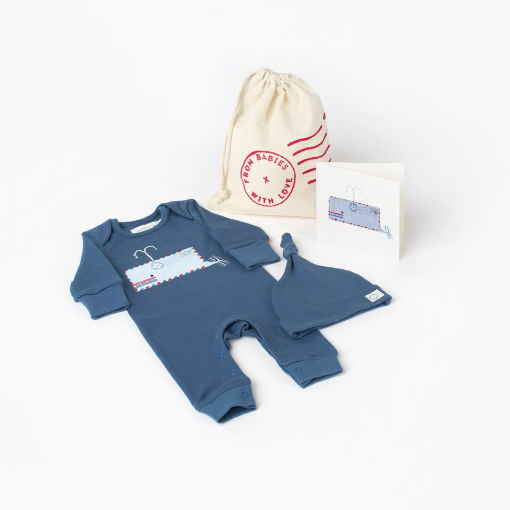 Whale Gift Set Made From 100% Organic Cotton. Free Drawstring Gift Bag and Greetings Card with All Profits To Abandoned Children.