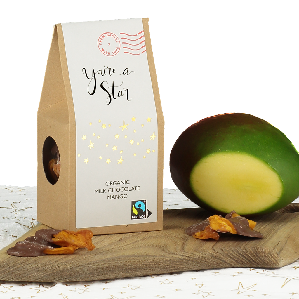 You're a Star organic and Fairtrade milk chocolate mango and matching greetings card